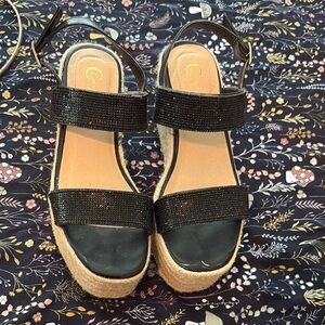 Elegant Black Wedge Sandals